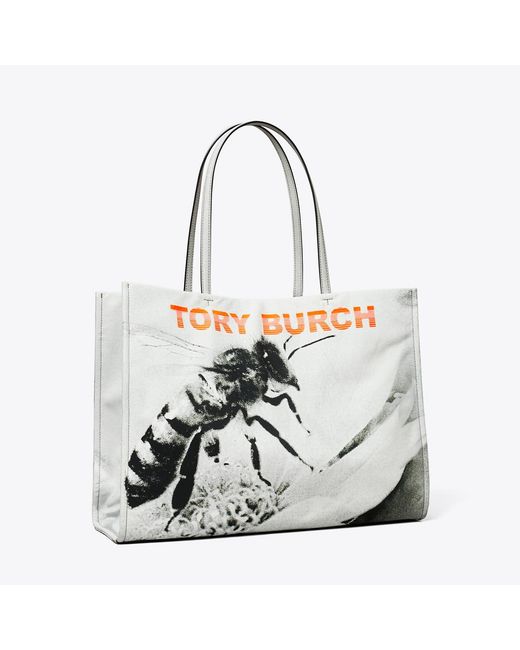 Tory Burch White Ella Printed Tote, One Size