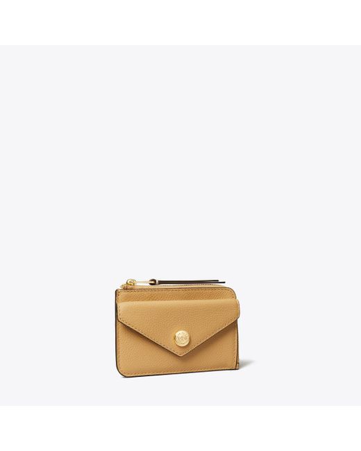 Tory Burch Natural Pebble Envelope Zip Card Case
