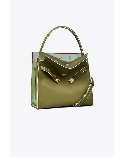 Tory Burch Leather Lee Radziwill Piped Double Bag in Green | Lyst UK