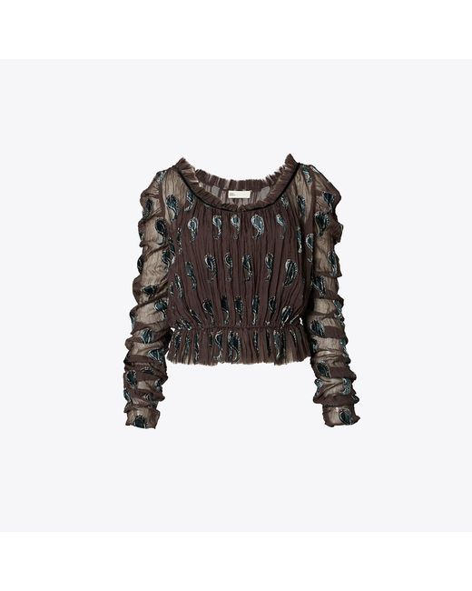 Tory Burch Black Ruched Velvet Top
