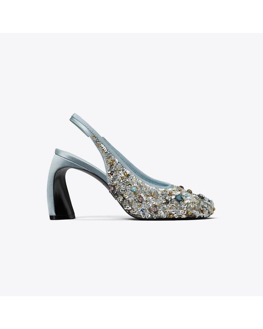 Tory Burch Blue Peep-Toe Slingback Pump