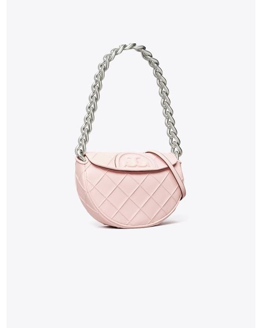 Tory Burch Pink Mini Fleming Soft Crescent Bag