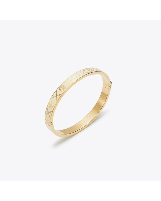 Tory Burch White Icon T Monogram Hinge Bracelet