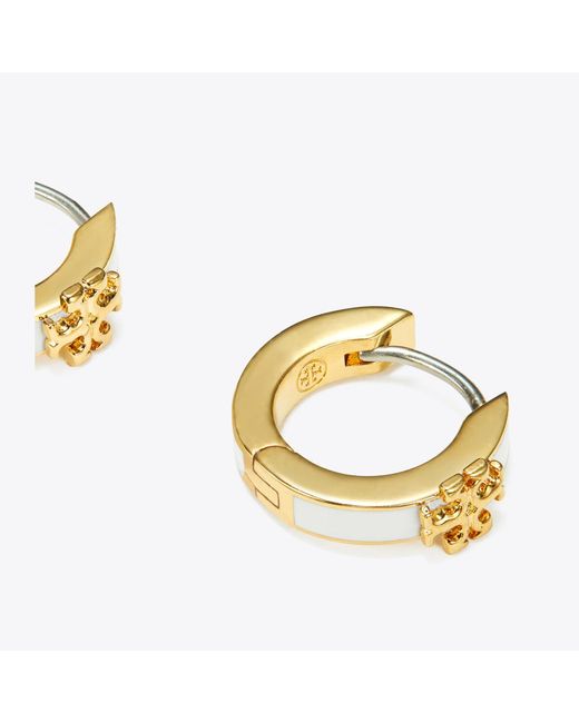 Tory Burch Metallic Icon Enamel Huggie Earrings, One Size