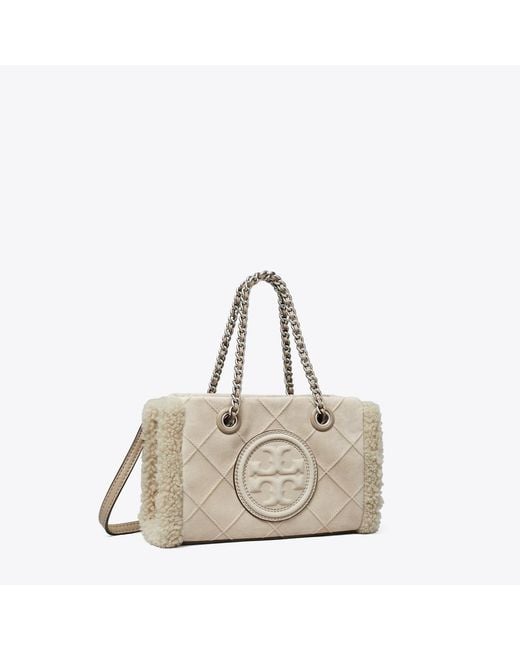 Tory Burch Natural Mini Fleming Soft Shearling Chain Tote, One Size