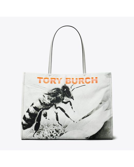 Tory Burch White Ella Printed Tote, One Size