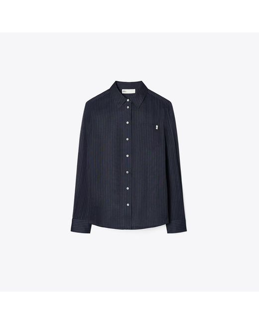 Tory Burch Blue Organdy Pinstripe Voile Shirt