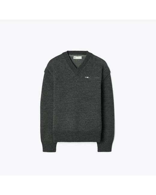 Tory Burch Black Wool V-Neck Sweater