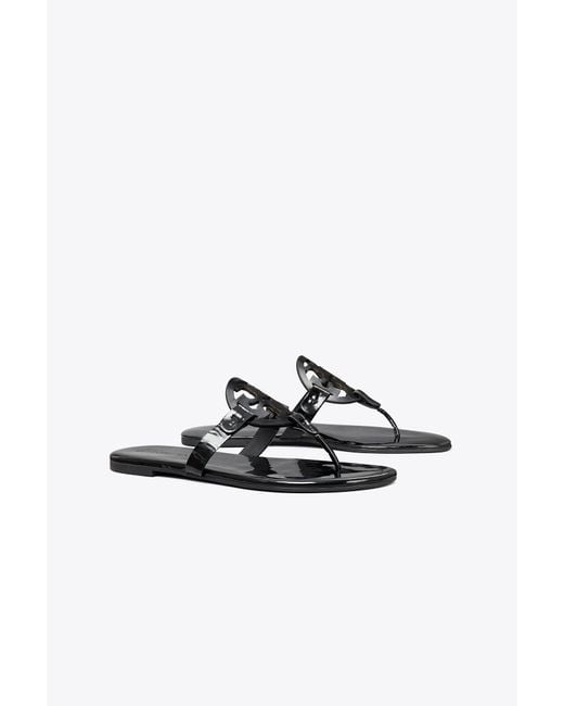 Tory Burch Miller Soft Patent Leather Sandal in Black | Lyst