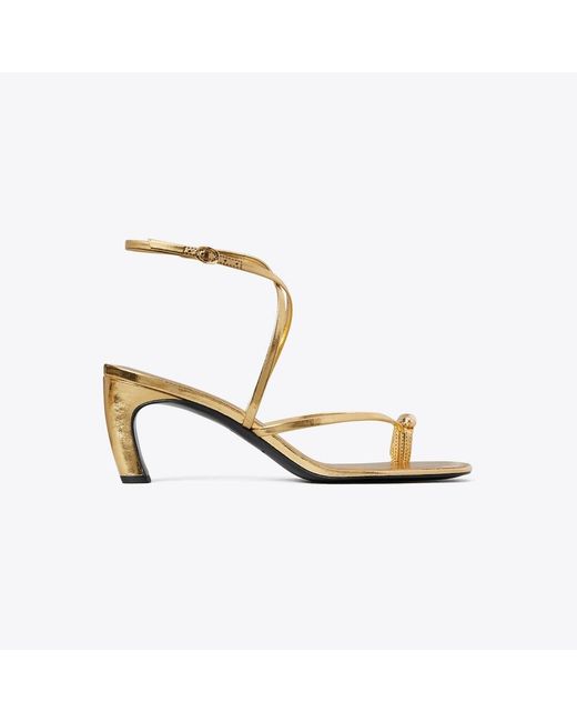 Tory Burch Metallic Pierced Multi-Strap Heeled Sandal
