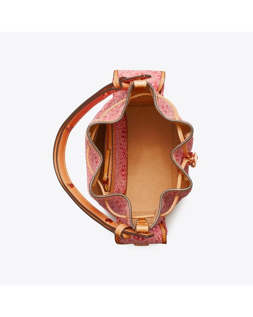 Tory Burch Red T Monogram Denim Bucket Bag