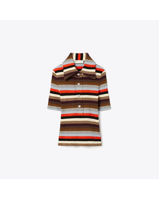 Tory Burch Red Viscose Ribbed Polo