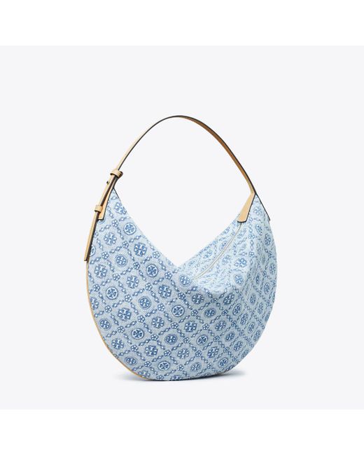 Tory Burch Blue T Monogram Denim Balloon Bag