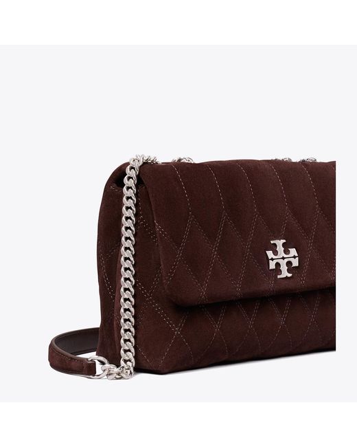 Tory Burch Brown Small Kira Quilt Suede Shoulder Bag