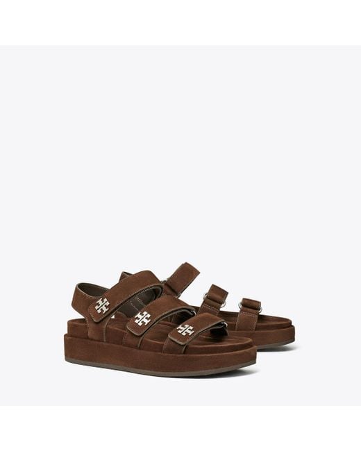 Tory Burch Brown Kira Triple Strap Sport Sandals Sandals Dark Cocoa/ Suede