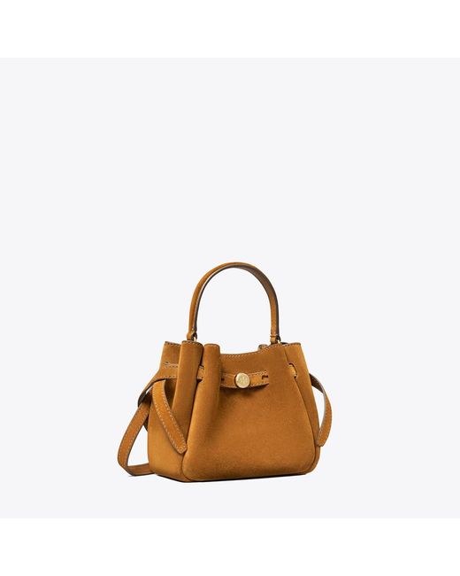 Tory Burch Brown Mini Romy Suede Bucket Bag, One Size