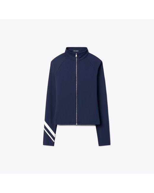 Tory Burch Blue Chevron Full-Zip Jacket