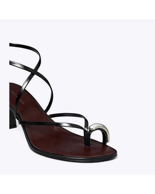 Tory Burch Black Pierced Multi-Strap Heeled Sandal