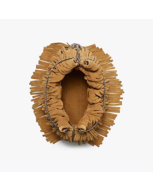 Tory Burch Natural Mini Fleming Suede Fringe Hobo Bag, One Size
