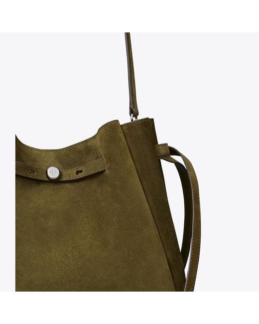 Tory Burch Green Large Romy Suede Bucket Bag