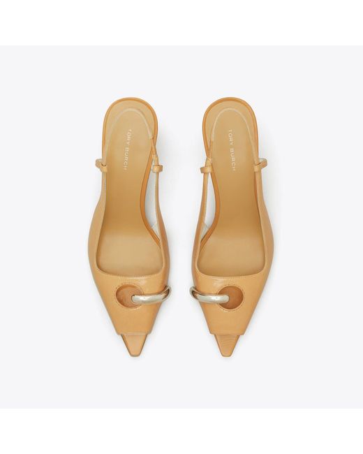 Tory Burch Metallic Pierced Peep-Toe Slingback