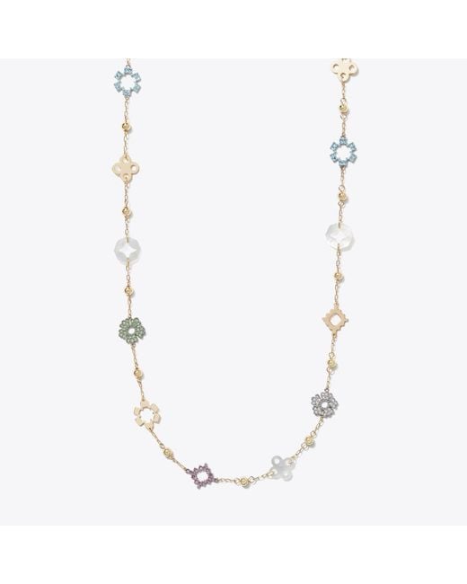 Tory Burch Metallic Long Forget Me Not Pavé Necklace