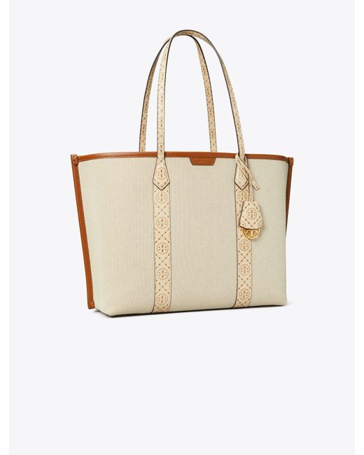 Tory Burch White Perry Canvas Triple-Compartment Tote