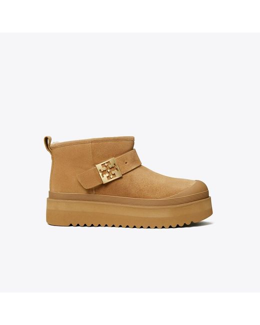 Tory Burch Brown Suede Shearling-Lined Platform Boots
