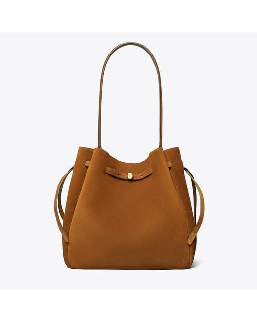 Tory Burch Brown Large Romy Suede Bucket Bag, One Size