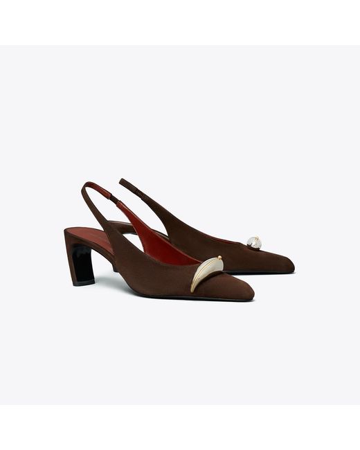 Tory Burch Brown Pierced Slingback Heel
