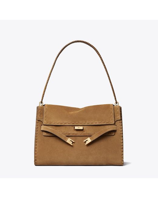 Tory Burch Metallic Large Lee Radziwill Suede Shoulder Bag, One Size