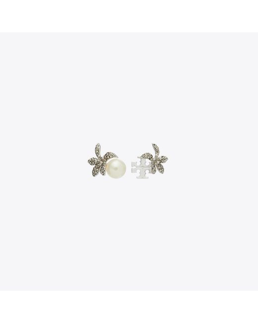 Tory Burch White Moondance Pearl And Flower Stud Earrings