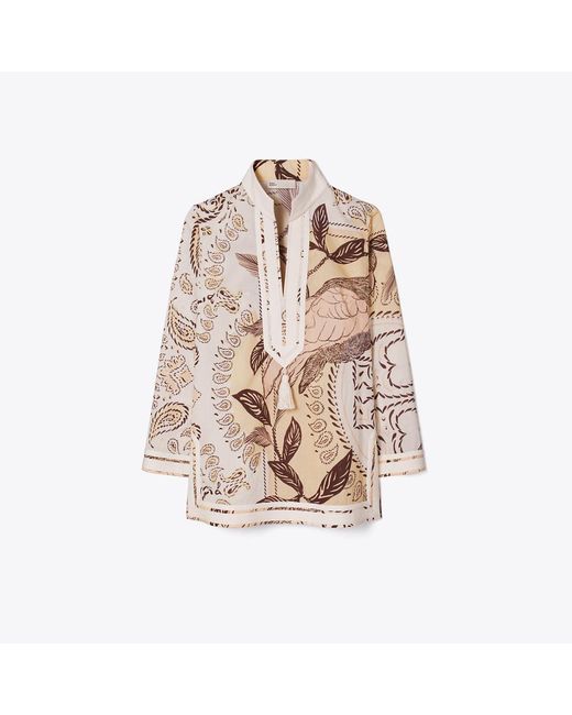 Tory Burch Natural Printed Cotton Tory Tunic