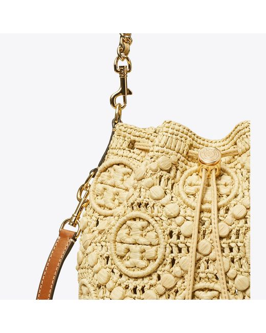 Tory Burch Metallic T Monogram Raffia Bucket Bag, One Size