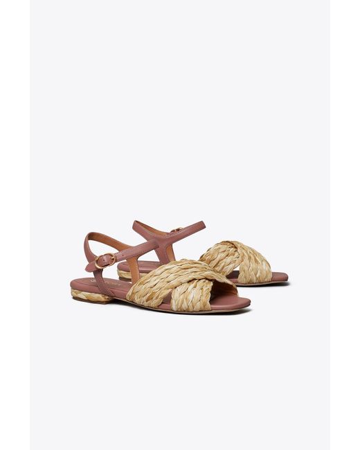 Tory Burch Multicolor Kira Quilted Raffia Ankle-strap Sandal