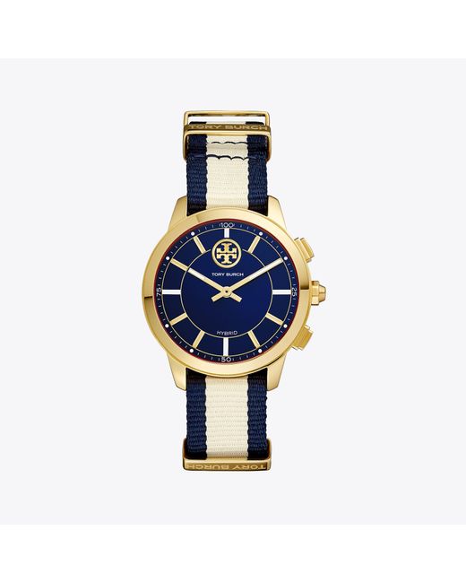 Tory Burch Multicolor Collins Hybrid Smartwatch, Navy/ivory/gold-tone, 38 Mm