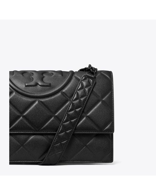 Tory Burch Black Fleming Polished-Grain Shoulder Bag, One Size