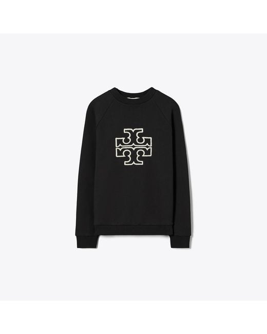 Tory Burch Black Damen Rundhalstop Aus Merinofrottee Mit Raglanärmeln Und Logo