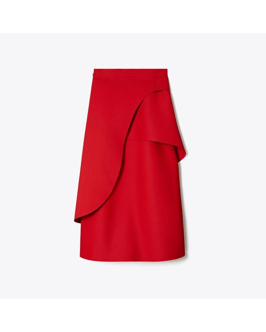 Tory Burch Red Crepe Wrap Skirt