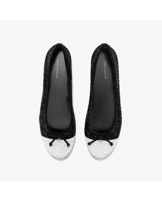Tory Burch Black Cap-Toe Crystal Ballet