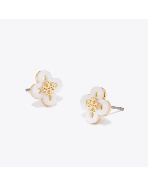 Tory Burch White Forget Me Not Clover Stud Earring