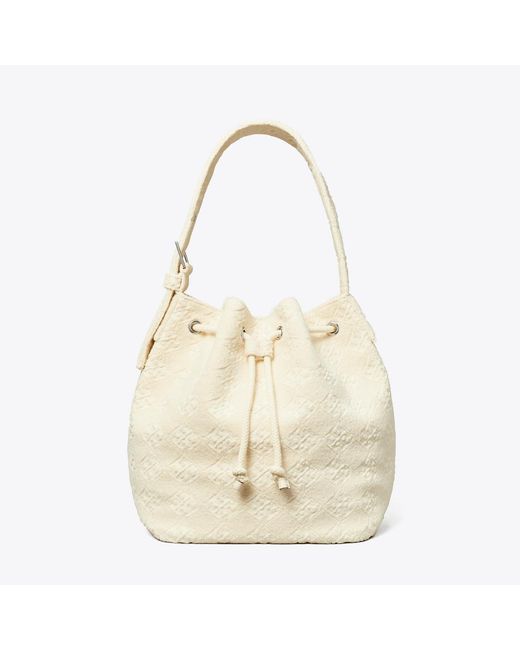 Tory Burch Natural T Monogram Terry Oversized Bucket Bag, One Size