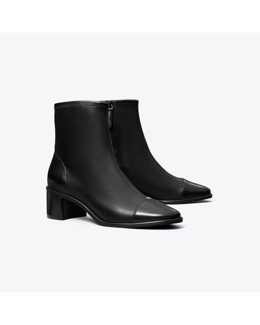 Tory Burch Black Cap-Toe Low-Heel Ankle Boot