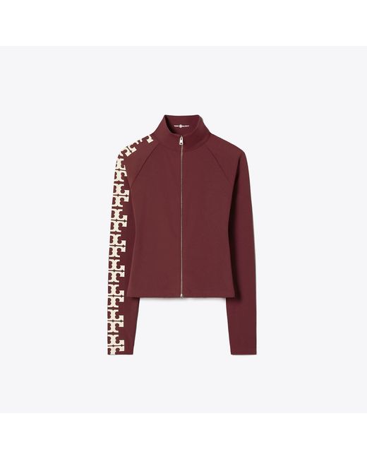Tory Burch Red Nylon Logo Zip Top