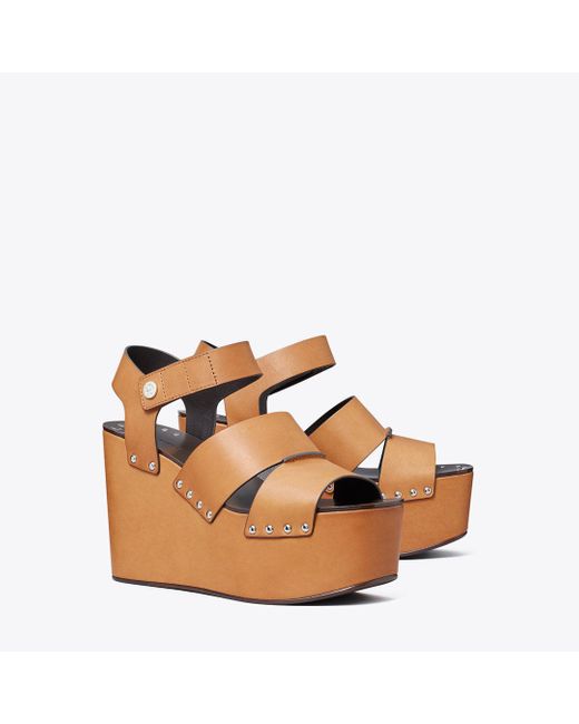 Tory Burch Brown Studded Platform Wedge