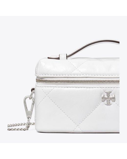 Tory Burch White Kira Diamond Quilt Distressed Vanity Case, One Size