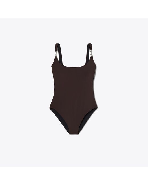 Tory Burch Brown Clip Tank Swimsuit