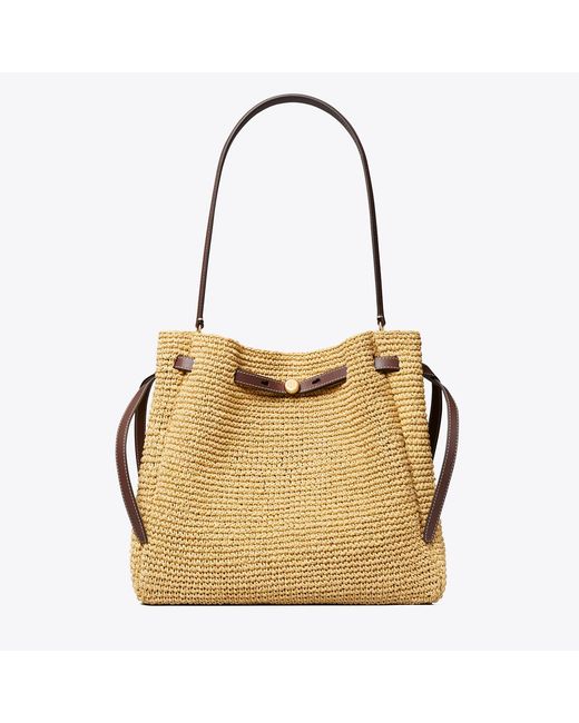 Tory Burch Metallic Large Romy Straw Bucket Bag, One Size