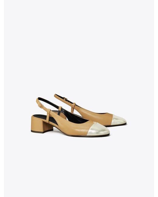 Tory Burch White Cap-toe Slingback Pump