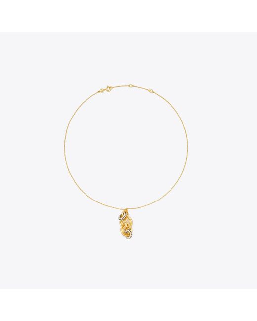 Tory Burch White Miller Pavé Interlocking Pendant